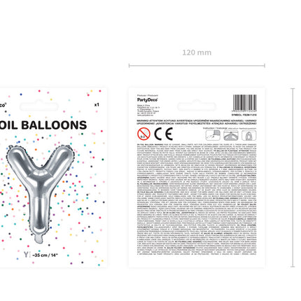 Balon foliowy litera Y srebrny pusty 35 cm