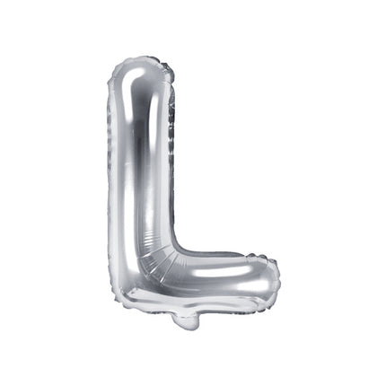 Balon foliowy litera L srebrny pusty 35 cm
