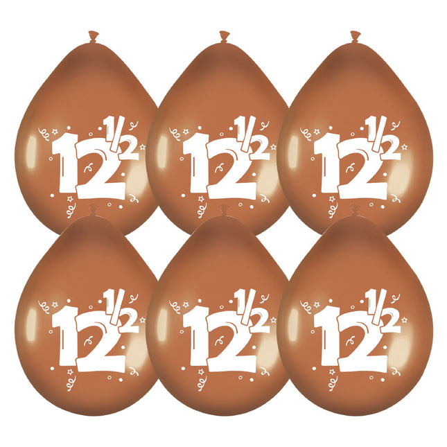 Balony 12,5 roku brązowe 30 cm 6 szt.
