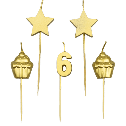 Świeczki na 6 lat Cupcake Gold 17,5 cm