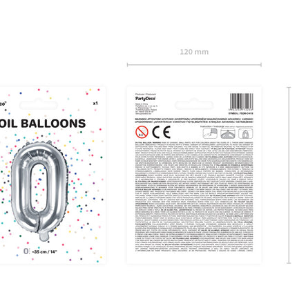 Balon foliowy litera O srebrny pusty 35cm