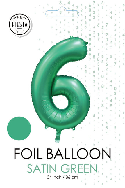 Balon z zieloną figurką 6 lat, połysk 86 cm