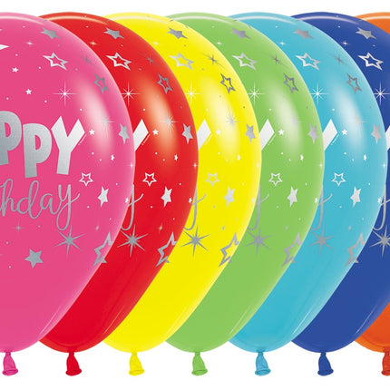 Balony Happy Birthday Fantasy Metallic Ink Silver 30cm 25szt