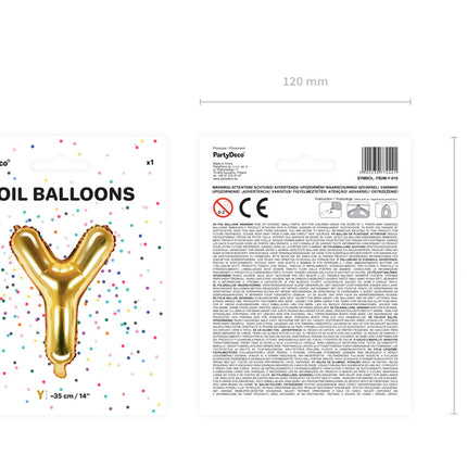 Balon foliowy litera Y złoty pusty 35cm