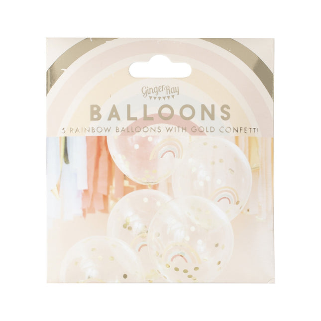 Tęczowe balony z konfetti 30cm 5szt