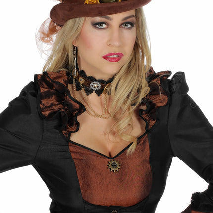 Brązowy kapelusz steampunk z okularami