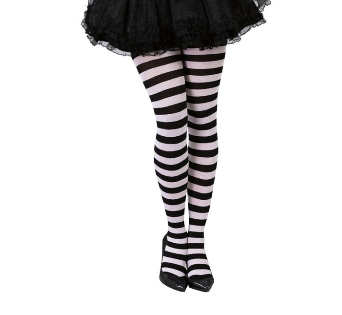 Rajstopy na Halloween w czarno-białe paski