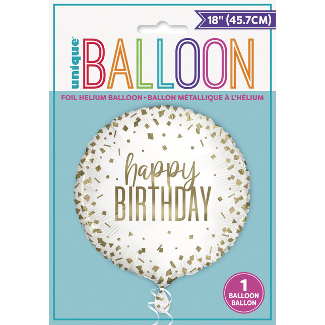 Balon helowy Happy Birthday złoty 45 cm pusty