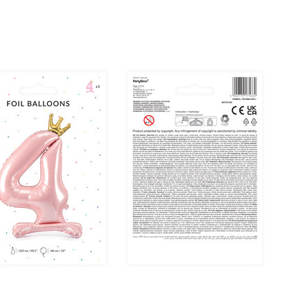 Balon foliowy Figurka 4 Jasnoróżowy Standardowy Pusty 84cm