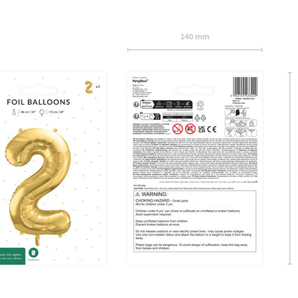 Balon z figurką na 2 lata złoty pusty 72 cm