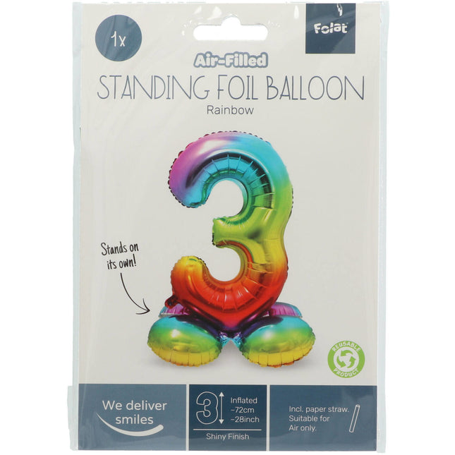 Balon foliowy Figurka 3 Rainbow ze stojakiem 72cm