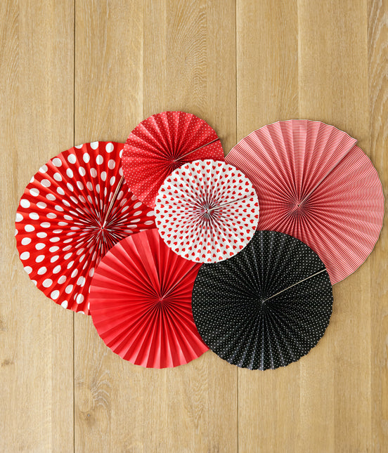 Wachlarze papierowe czerwono-czarne Zestaw 23-40 cm 3 szt.