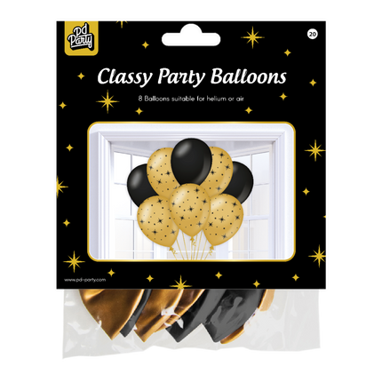 Złote czarne balony gwiazdki 30cm 6szt
