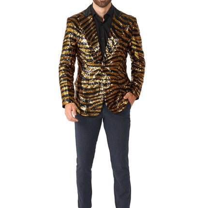 Gold Black Tiger Paillet Blazer Men <tc>OppoSuits</tc>