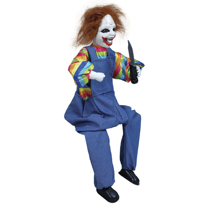 Halloweenowa lalka klaun ze światłem i dźwiękiem 70 cm