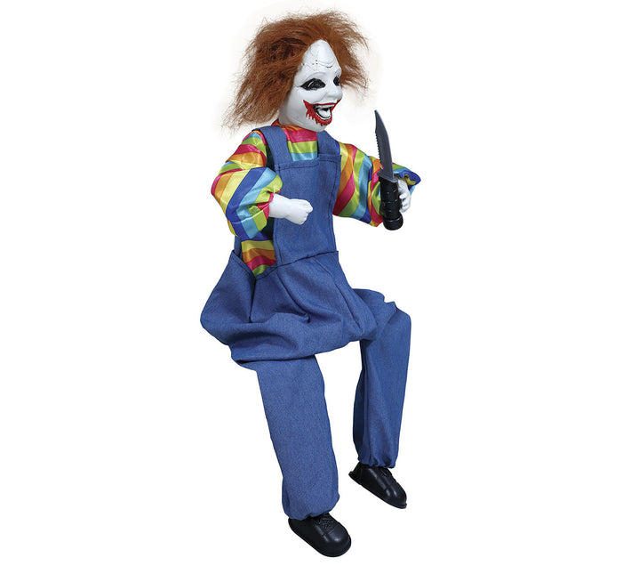 Halloweenowa lalka klaun ze światłem i dźwiękiem 70 cm