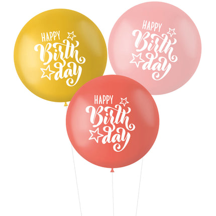 Balony Happy Birthday różowe czerwone 80cm 3szt.