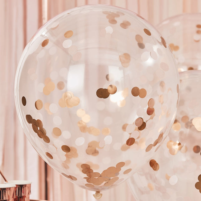 Balony z konfetti w kolorze różowego złota 61 cm 3 szt.