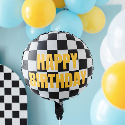 Urodzinowy balon wyścigowy z flagą pusty 35 cm