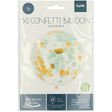 Balon z konfetti Niebieski Złoty 61cm