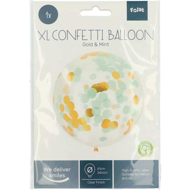 Balon z konfetti Niebieski Złoty 61cm