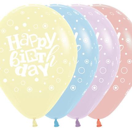 Balony Happy Birthday Festival Pastel Matte Mix 30cm 25szt