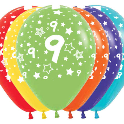 Balony Numer 9 Mix 30cm 25szt