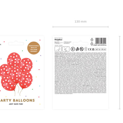 Balony czerwone białe kropki 30cm 6szt