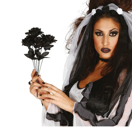 Gałązka czarnych róż na Halloween 35 cm