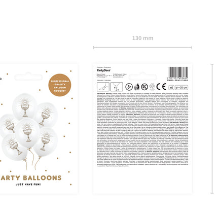 Balony komunijne białe 30cm 6szt