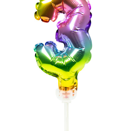 Balon foliowy Figurka 3 Rainbow 13cm z patyczkiem