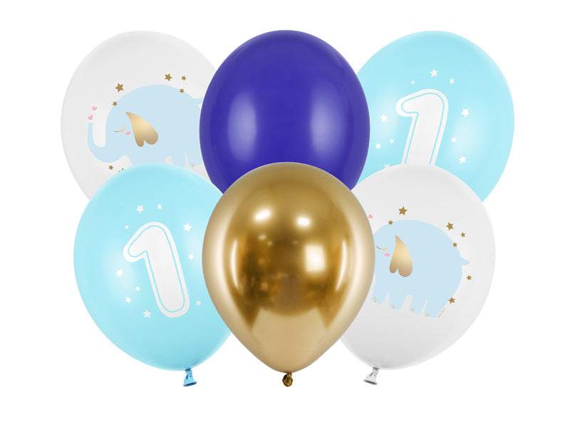 Balony 1 Rok Mix Niebieskie 30cm 6szt