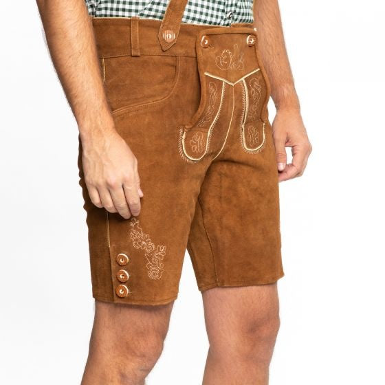 Skórzane szorty Lederhose w kolorze brązowym z szelkami