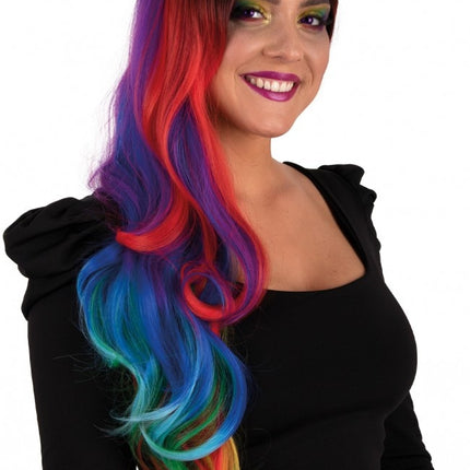 Peruka Selena długa z lokami Rainbow All Over