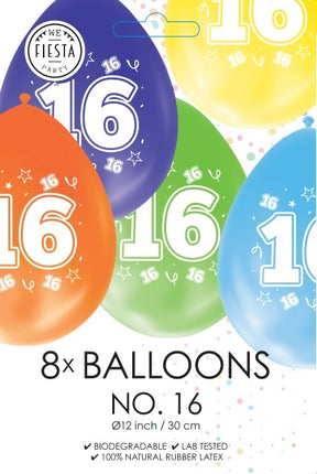 Kolorowe balony 16 lat 30 cm 8 szt.