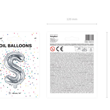 Balon foliowy litera S srebrny pusty 35cm