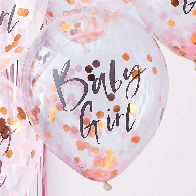 Różowe balony z konfetti Dziewczynka 30cm 5szt