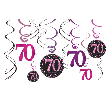 Dekoracja wisząca 70 Years Happy Birthday Pink 61cm 12szt