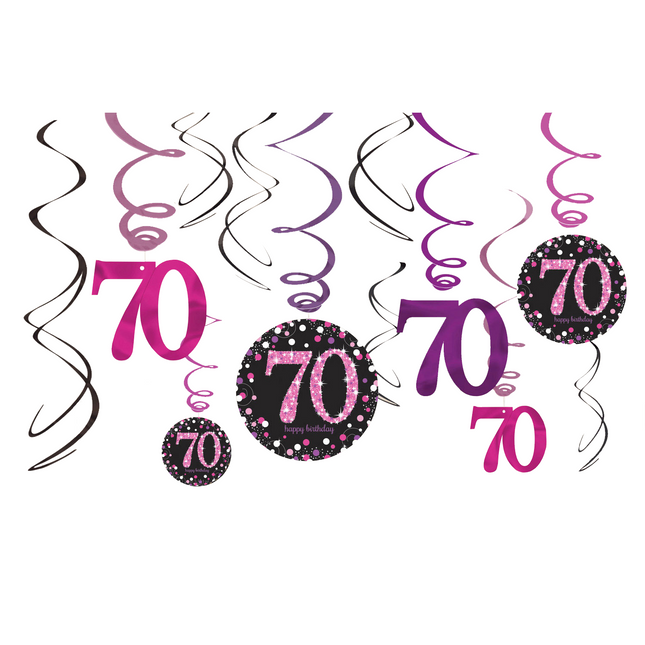 Dekoracja wisząca 70 Years Happy Birthday Pink 61cm 12szt