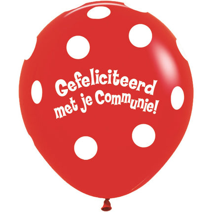 Balony komunijne kropki czerwone 45cm 25szt