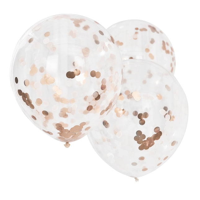Balony z konfetti w kolorze różowego złota 61 cm 3 szt.