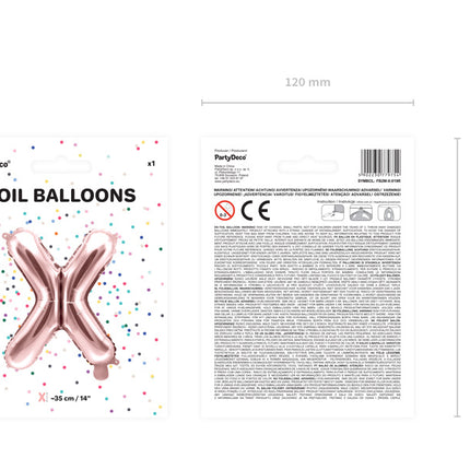 Balon foliowy litera X różowe złoto pusty 35 cm