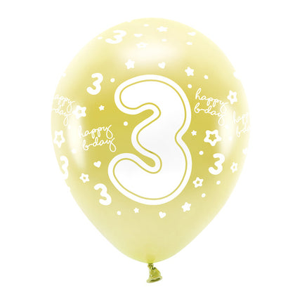 Balony 3 lata złote 33cm 6szt