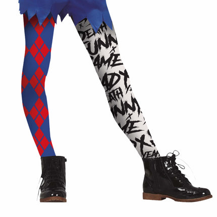 Czerwono-niebieskie legginsy na Halloween Harley Quin Dziecko