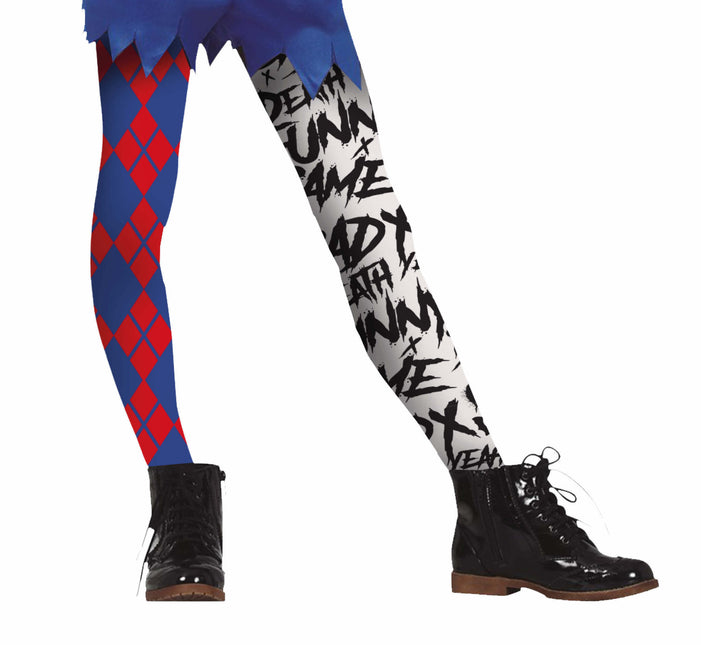 Czerwono-niebieskie legginsy na Halloween Harley Quin Dziecko