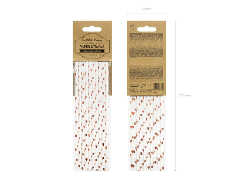 Słomki papierowe Rose Gold Hearts 19,5cm 10szt