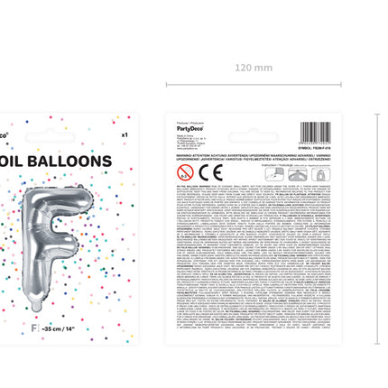 Balon foliowy litera F srebrny pusty 35cm