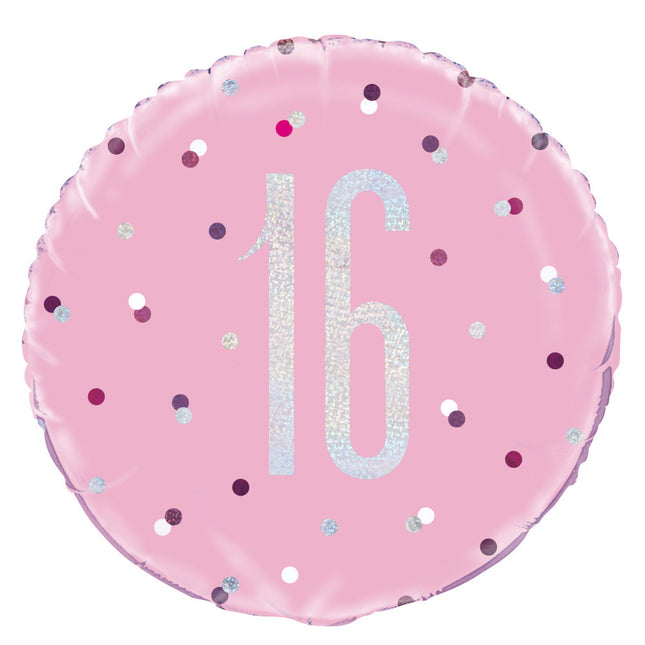 Balon helowy 16 lat różowy 45 cm pusty