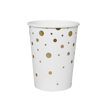 Kubki Złote Kropki Białe 13cm 8szt