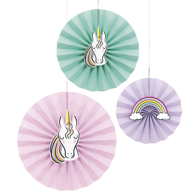 Wachlarze papierowe Unicorn Pastel 3 szt.